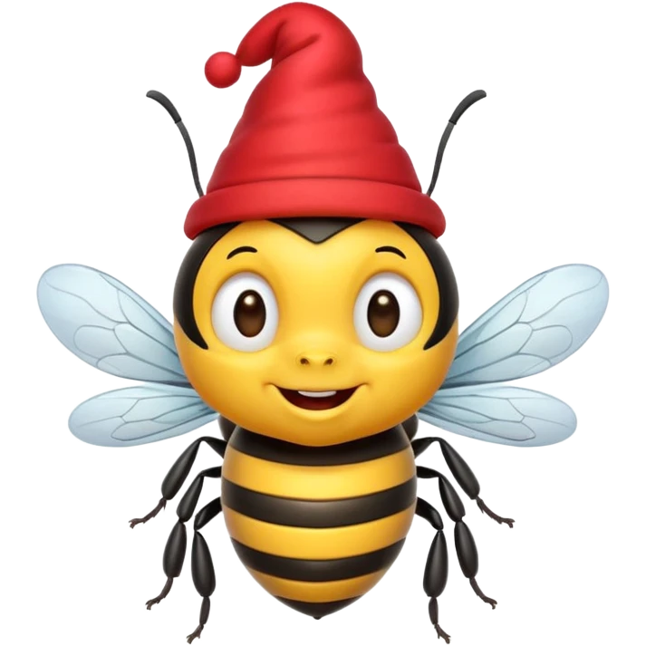 Bees with red Birthday Hat, Happy bee with striped party hat emoji