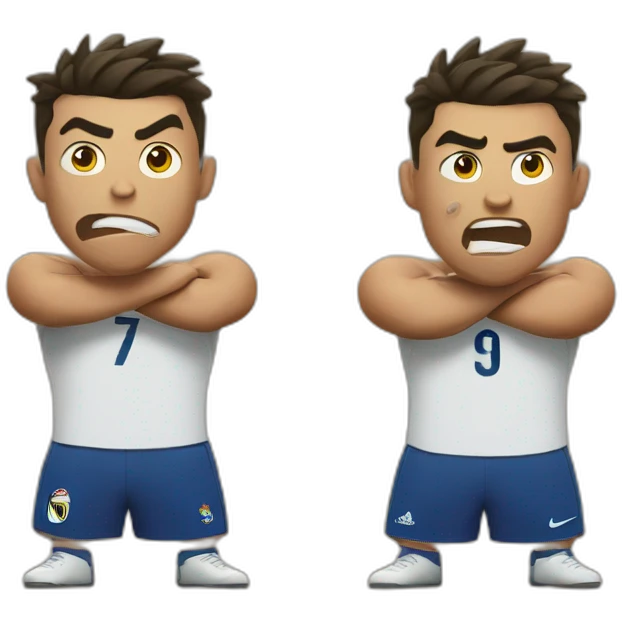 Ronaldo face with two expressions, one extremely angry, the other extremely happy emoji