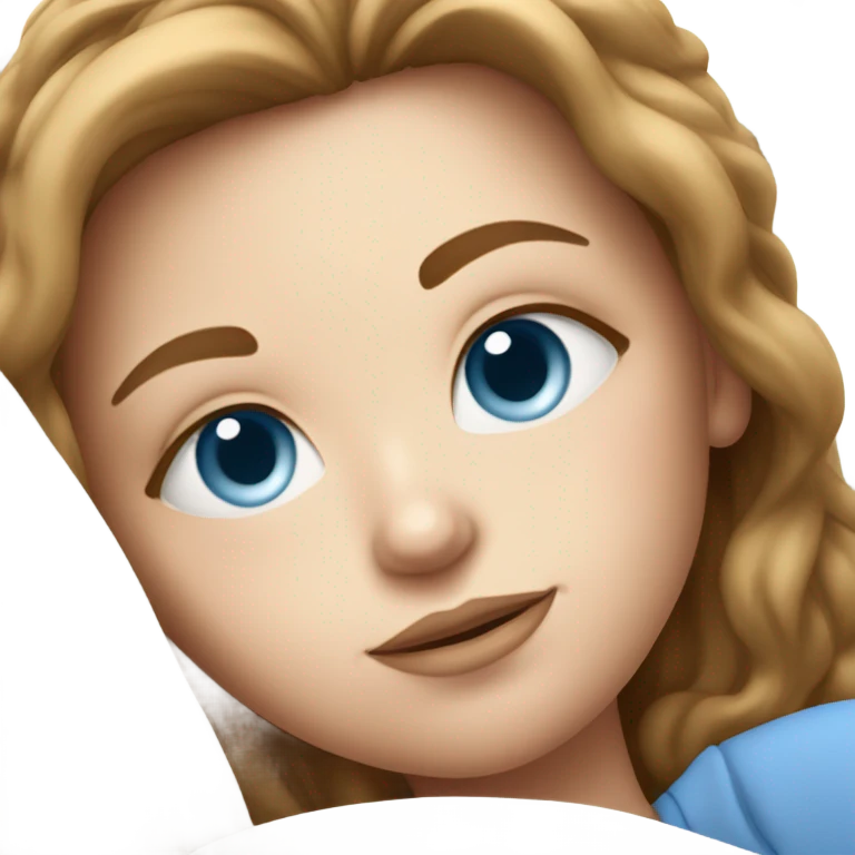 White girl with blue eyes and brown hair laying in bed emoji