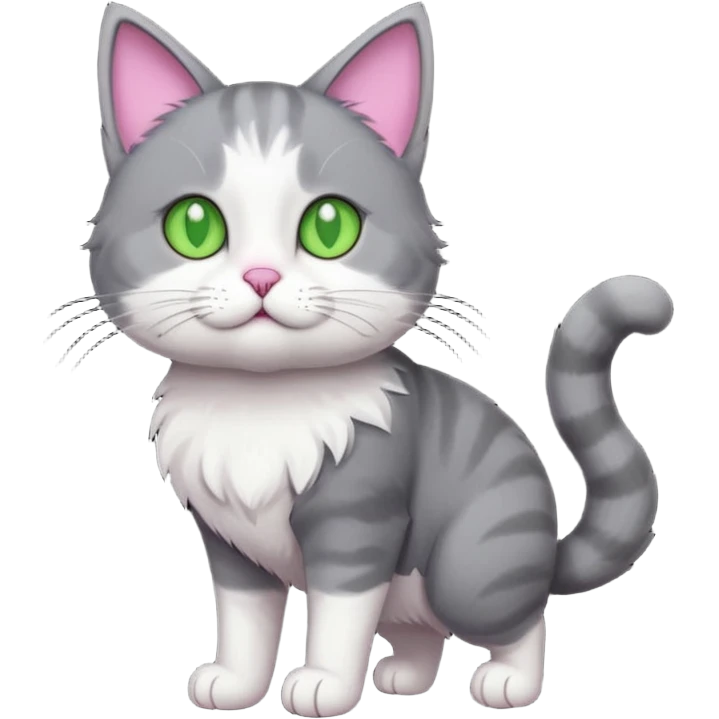 full body derpy looking large short hair dark grey and white cat emoji
