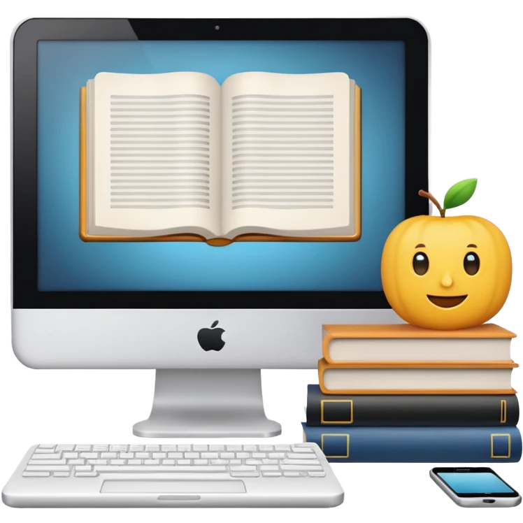 digital educational project, computer and books emoji