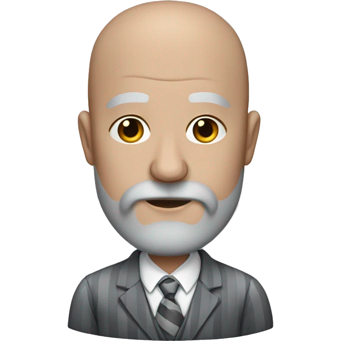 Slightly fat bald man with graying brown long beard. Wearing a grey striped suit emoji