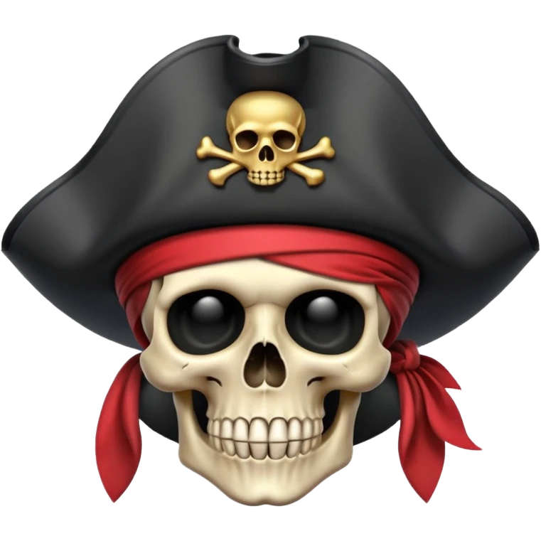pirate hat object icon, black tricorn hat, skull symbol (no text), 3D cartoon, mobile game icon style, centered, clean background, no text, no watermark
 emoji