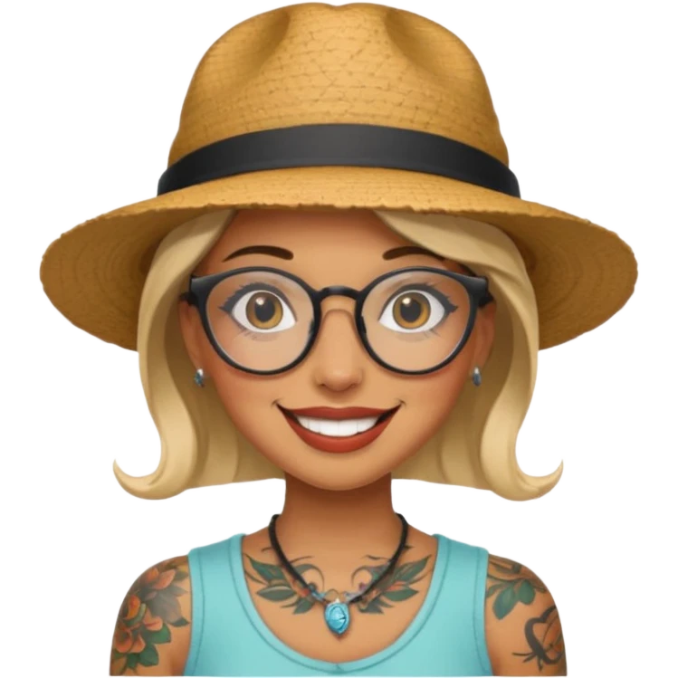 tattooed girl with hat and glasses emoji