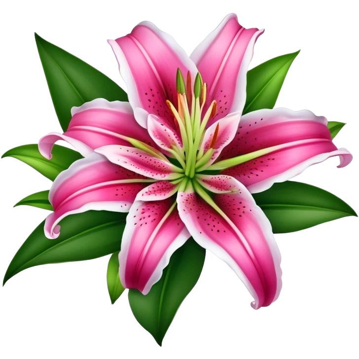 bouquet Deep Pink Oriental Lily with White Edge, luxuriant, leaf, bud emoji