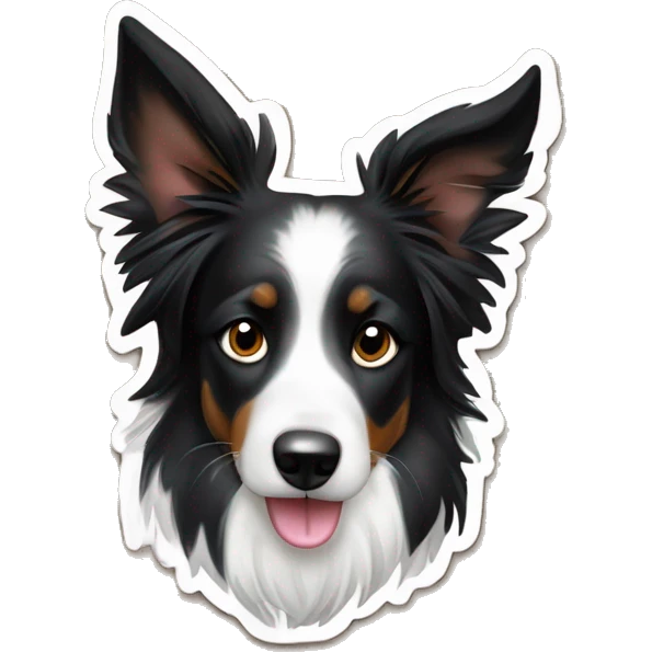 Mein Hund ist ein Mischling aus einem Border Collie und einem Bobtail. Erstelle einen Sticker  emoji