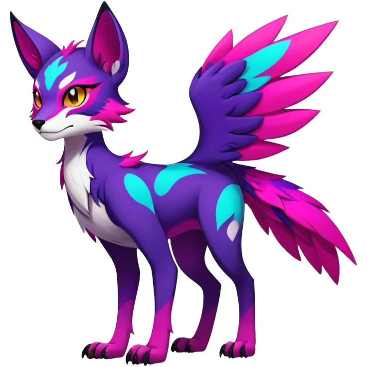 Neon-colored multi-colored edgy badass cool Falvie-Fionbri-creature-fursona, full body, with random markings emoji