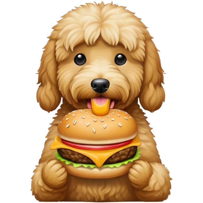 Goldendoodle eating cheeseburger emoji