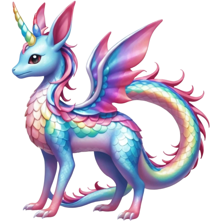 Shiny Sparkly beautiful gorgeous ethereal Rainbow Scaley Exotic Aurorus-Sylveon-Milotic-Dragonair-Fakémon-hybrid-creature (full body) emoji