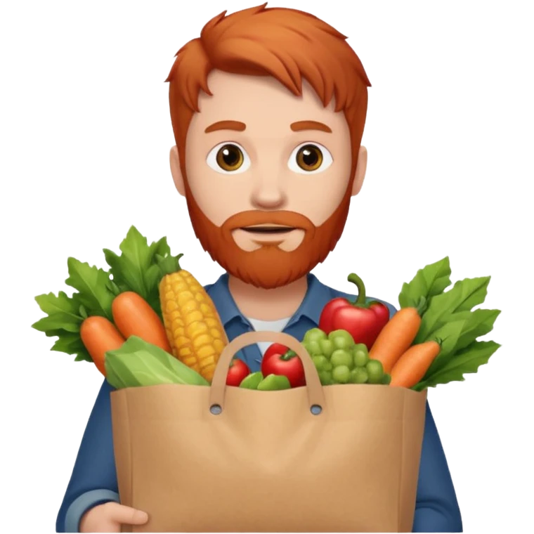 red bearded male holding a grocery bag emoji