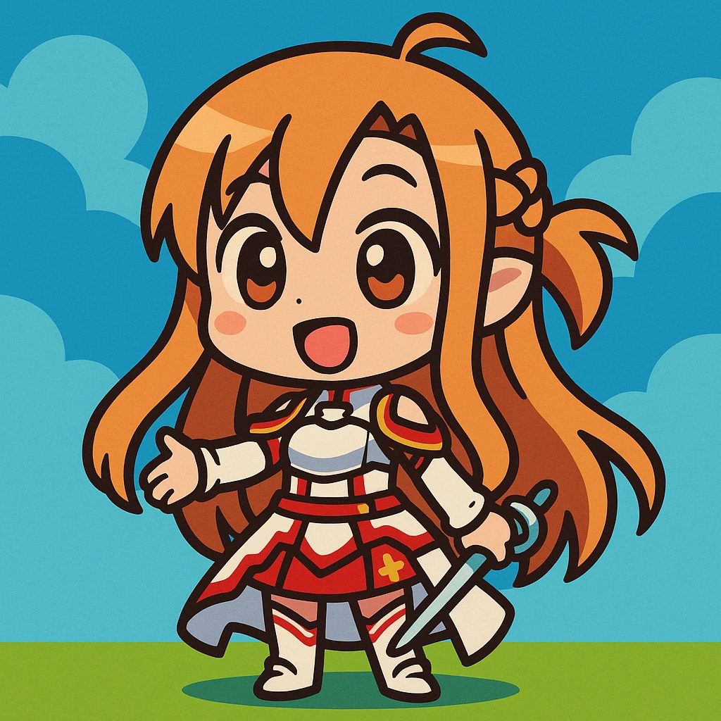 Asuna from Sword Art Online, chibi style, cute and expressive emoji