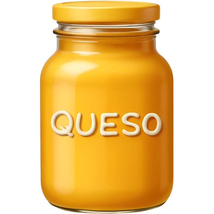 cheese sauce on a jar written "Queso Hot emoji