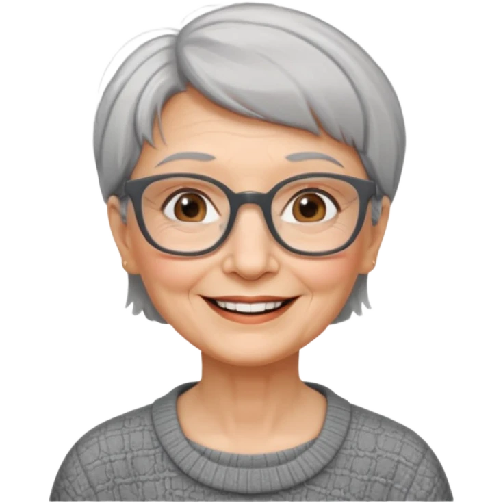 Old woman square glasses short gray straight hair emoji