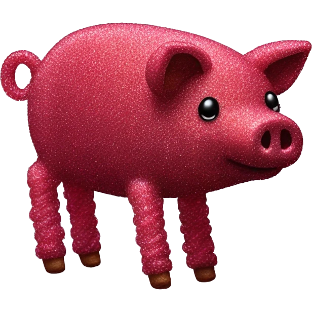 Sparkling Pig made of maroon sparkling sour candy laces andc sweets walking covered in sugar  emoji