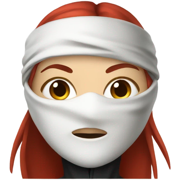 female white skin red haired ninja with face covered emoji