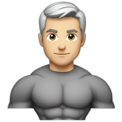 Caucasian Superhero upper body grey short hair with a big "F" in the chest emoji