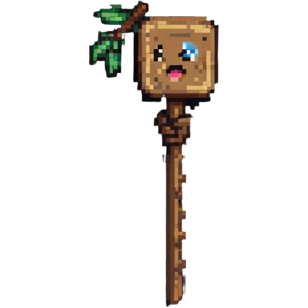 log with expressive eyes holding a stick in one hand emoji