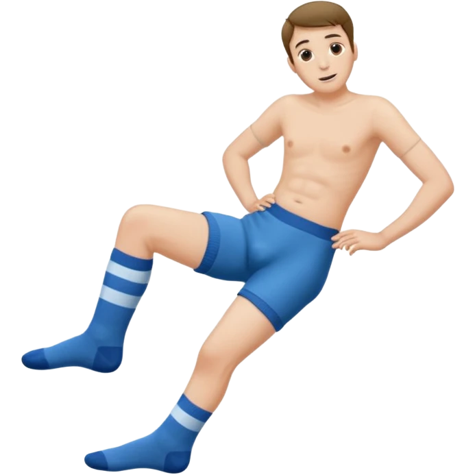 Man wearing socks and sticking his pelvis out, leaned back  emoji
