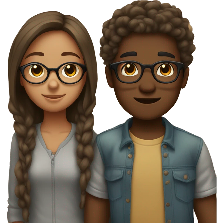 Two best friends boy and girl both are brown skin tone the boy a bit darker with glasses on  emoji