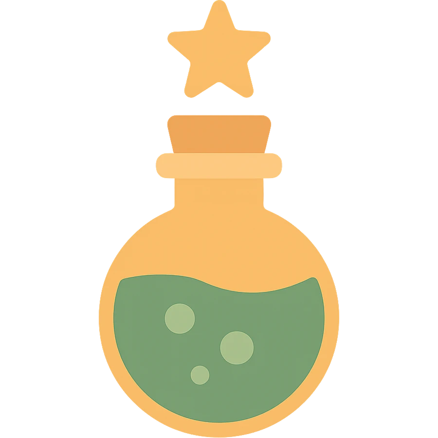 magic potion bottle в таких цветах FA9B41, 4A7C5C,  emoji