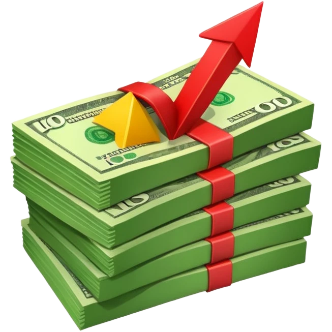 stack of banknotes with a red arrow pointing down emoji