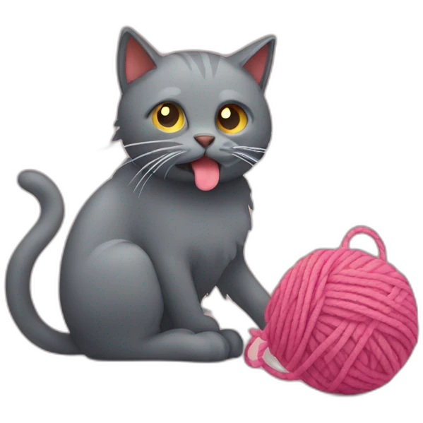 Cat vomiting hairball and playing with yarn emoji