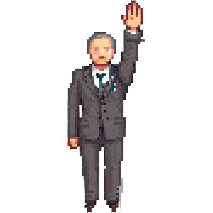 Российский чиновник в костюме с поднятой рукой emoji