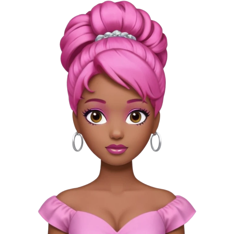 black barbie. updo hair, pink hair, perfect makeup and super pretty emoji
