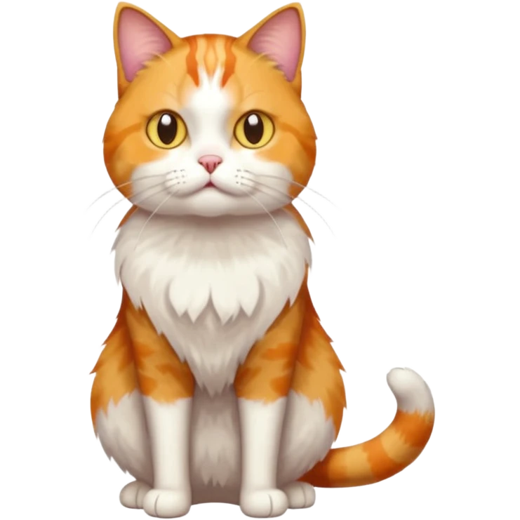 full body colourful calico tabby cat with skinny head and fat body with an anxious face emoji