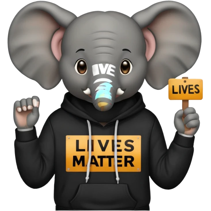Elephant holding a Black Lives Matter sign and a wearing a hoodie emoji