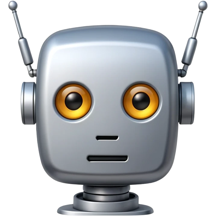 Robot emoji face with square head, digital display eyes, antenna emoji