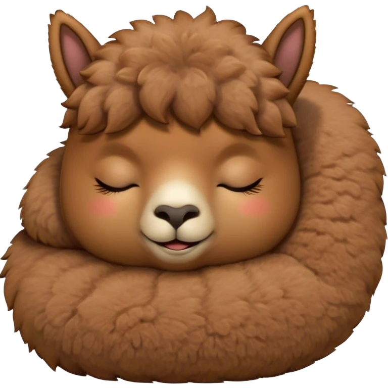 Meme-Worthy Cute Sleeping Brown Alpaca Portrait Emoji, Head resting peacefully with a contented smile, showcasing a delightfully sturdy build and a luxuriously soft brown fleece, eyes shut in a serene nap, Simplified yet hilariously adorable features, highly detailed, glowing with a soft, drowsy light, high shine, relaxed and utterly lovable, stylized with an air of playful laziness, bright and heartwarming, soft glowing outline, capturing the essence of a comically sleepy alpaca, so meme-worthy it feels like it could instantly become the next viral sensation of adorable slumber! emoji