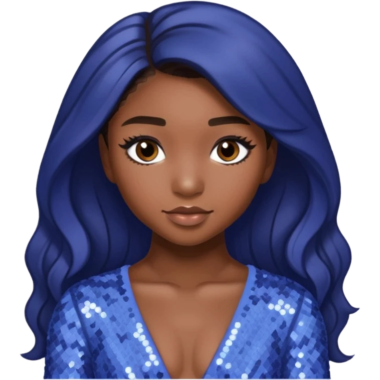 Normani from Fifth Harmony with long dark brown hair, periwinkle sequin outfit emoji