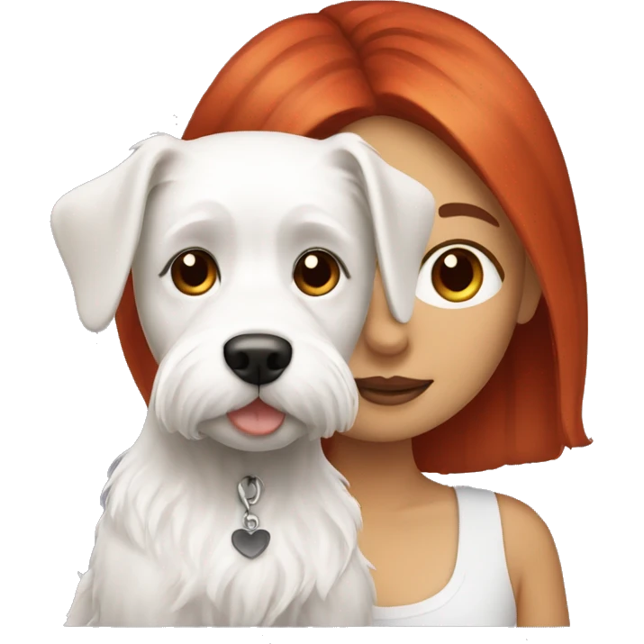 Red haired Girl with a maltese black dog  emoji