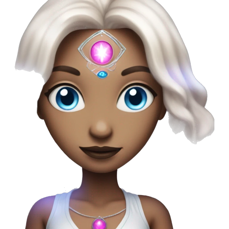 magical diva with pink andromedan skin long hair and blue eyes glowing third eye emoji