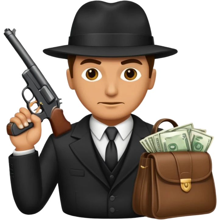A rich mafia holding a gun on his hand and a bag of money emoji