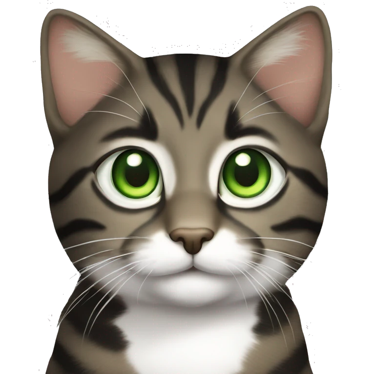 Black, brown, and white Tabby cat with green eyes emoji