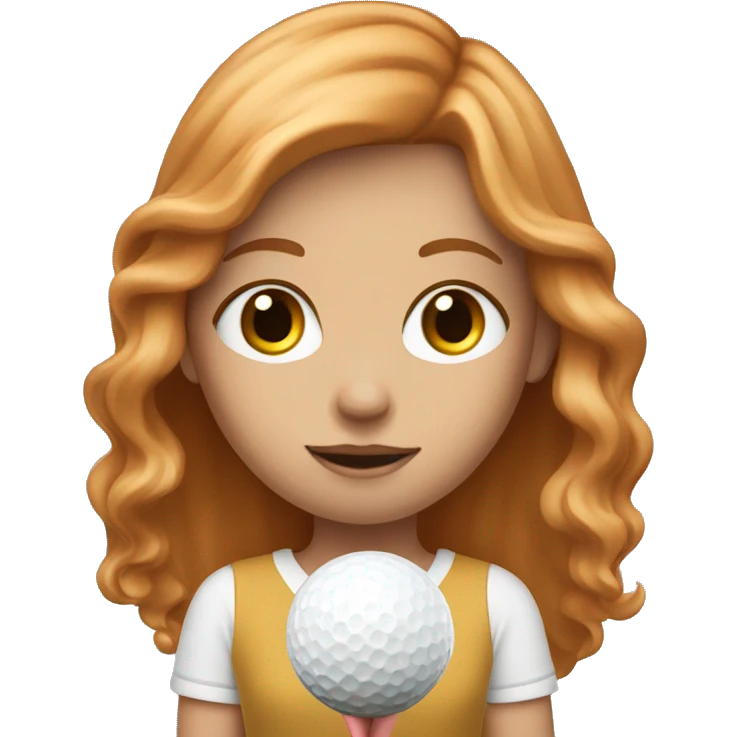 Girl with long dark strawberry blonde hair holding a golf ball emoji