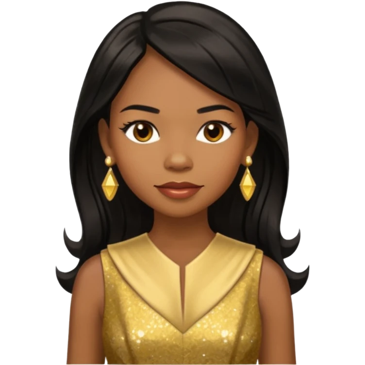 Michelle Williams R&B Singer, Long Black Hair, Medium Dark Skin, Brown Eyes, Gold Dress with earrings emoji