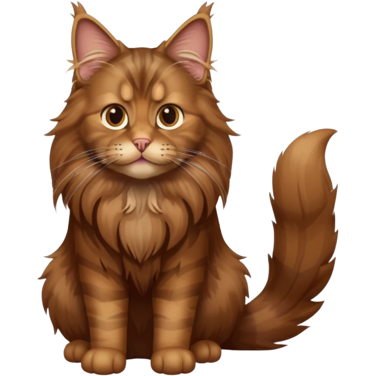 A high-resolution photo-realistic digital illustration of a brown maine coon cat, full body emoji