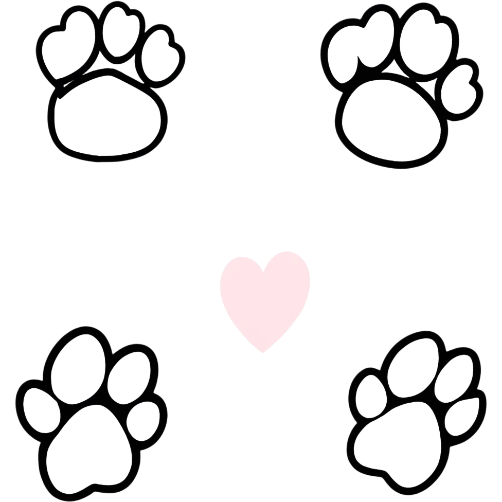 four cartoon style puppy paws, each with a white heart on the pad emoji