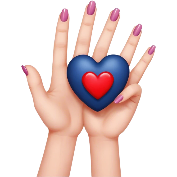 
a hand with a red manicure holds a dark blue heart with two fingers emoji