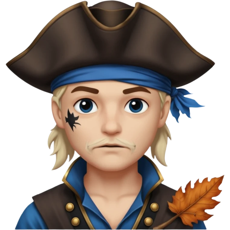 Un pirate qui fait peur uniquement bleu et noir avec une feuille d’automne noir sur la joue  emoji