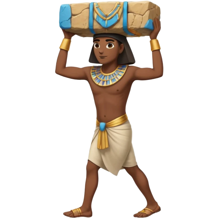 fullbody ancient Egyptian worker carrying a rock block on their back, no fancy hat, slightly different pose emoji