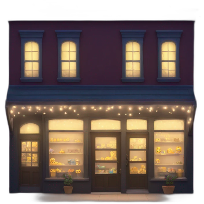 Cute store front at midnight with lights on emoji