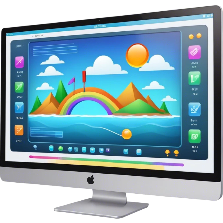 Create an emoji for animation and motion design. Show a computer monitor displaying cartoon creation process, with a timeline, keyframes, and motion effects. Use modern, vibrant colors. No emojis or smiley faces. Transparent background. emoji