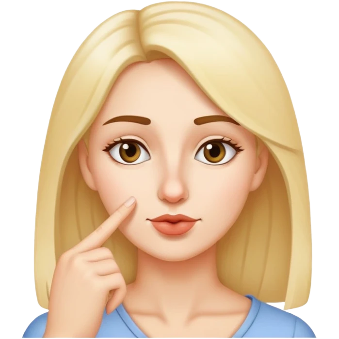 Woman touching the tip of her nose with her index finger emoji