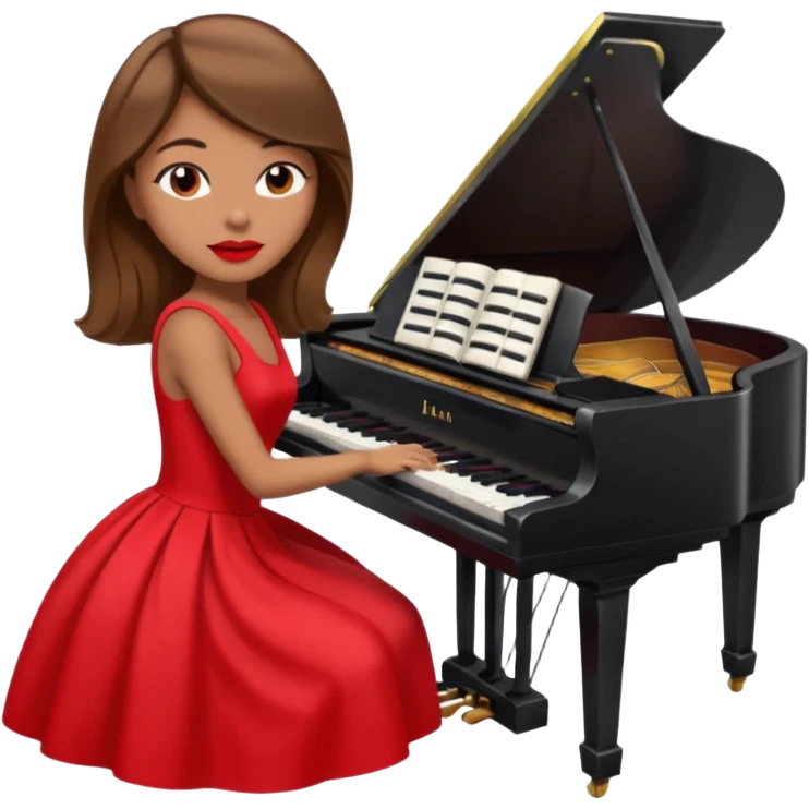 brownhaired woman with red lips, playing piano emoji