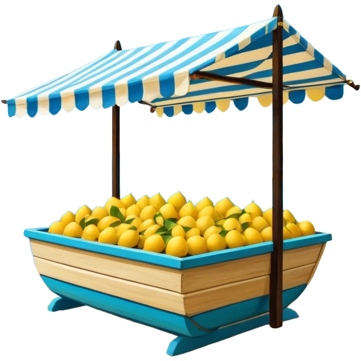 Mediterranean lemon stand by the sea, blue and white striped canopy
Fresh yellow lemons stacked, wooden boats and turquoise water background
Bright sunlight, Italian coastal summer vibe, vibrant colors emoji