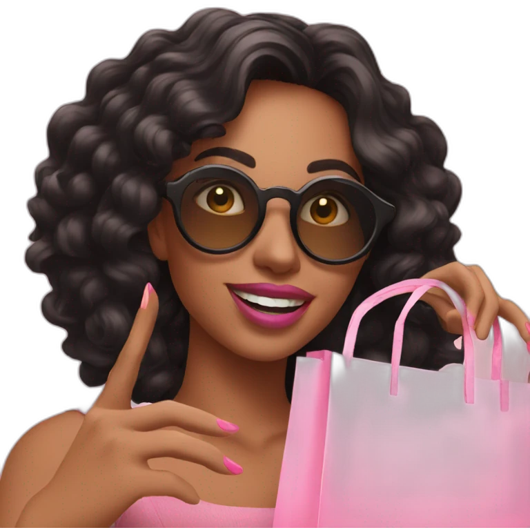 influencer taking selfie with a pink shopping bag emoji